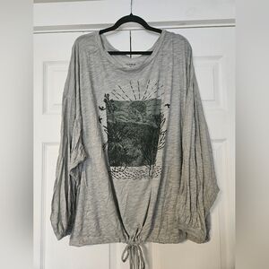 Torrid Gray Oversized Graphic Blouse with Tie Front
